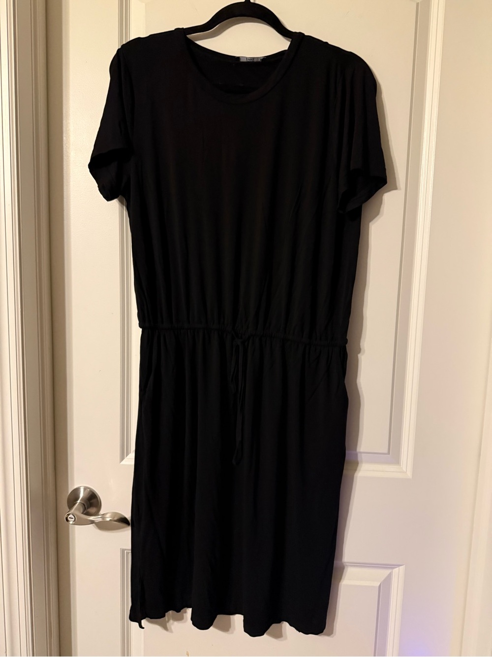 Black Short-Sleeve Drawstring Waist Dress